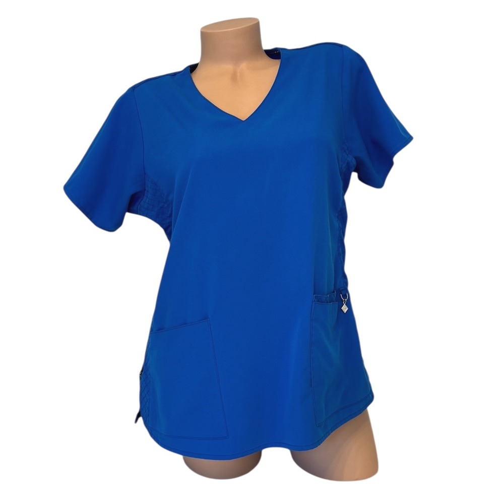 Vera Bradley Womens Size MEDIUM Scrub Top Blue Short Sleeve Medical Uniform